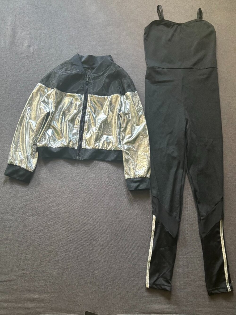 Weissman Silver Metallic Crop Jacket & Black Unitard Hip Hop Costume Size LA